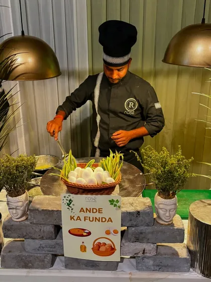 Our "Ande Ka Funda" station is a unique and playful addition to any event. Here, our chef skillfully prepares a variety of egg dishes to order, offering a comforting and customized breakfast or brunch option.