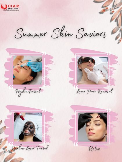 Our top summer skin saviors. We recommend treatments like HydraFacial for hydration, Laser Hair Removal for smoothness, Carbon Laser for detox, and Botox for a youthful appearance.