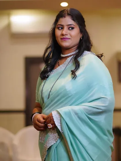 A candid shot of the guest, her makeup looking beautiful and radiant.