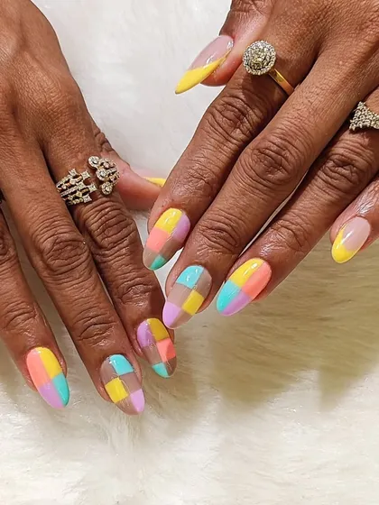 This shot shows how the pastel checkerboard pattern looks from another angle, highlighting the clean lines and soft colors.