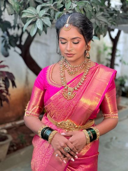 A close up of the engagement makeup. The eyeshadow is soft and shimmery, and the skin has a beautiful, healthy glow.