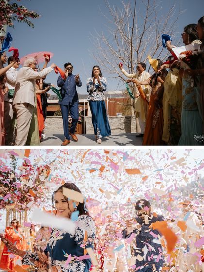 Mountain-top madness! This carnival in Mussoorie was all about color, joy, and dancing hearts, with a confetti-filled entry for the happy couple.