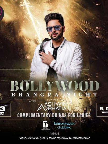 Bhangra beats and more at Ginza. A poster for a Bollywood Bhangra night with complimentary drinks for ladies.