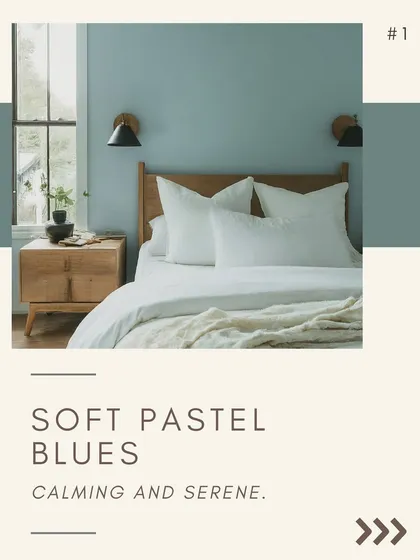 Soft pastel blues are a wonderful choice for a bedroom. This color is naturally calming and serene, helping to create a peaceful environment for sleep.