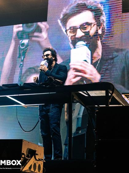 Bollywood superstar Ranbir Kapoor addressing the crowd during the Martin Garrix concert, a special surprise I arranged for the fans.