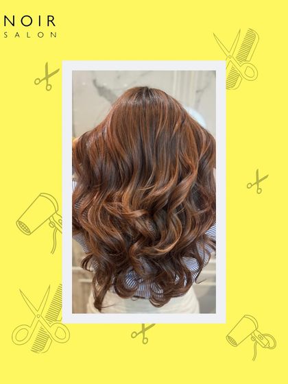 A rich, auburn-toned transformation full of depth and shine. The final look is healthy, bouncy, and perfectly colored to complement her style.
