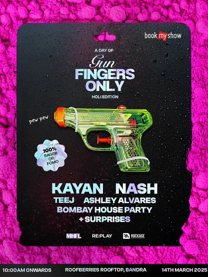 The creative event flyer for the Holi party at Roofberries Rooftop. The water gun design perfectly captured the fun, playful vibe of the day.