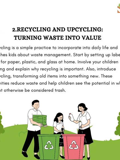 This graphic focuses on recycling and upcycling. Part of our mission is to provide educational resources that empower families to adopt greener habits at home.