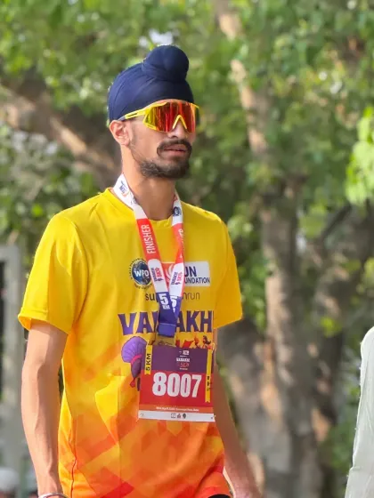 Focused and determined during the marathon. Long-distance running is a mental game as much as a physical one, building the resilience needed for competition.