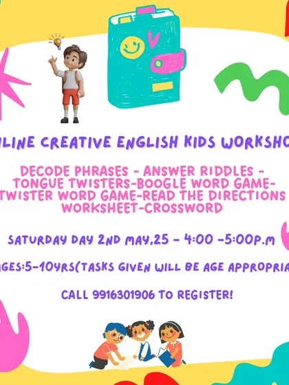 Learning English is an adventure in my Online Creative English Workshop. We use fun games, riddles, and tongue twisters to build vocabulary and confidence, making kids excited to participate.