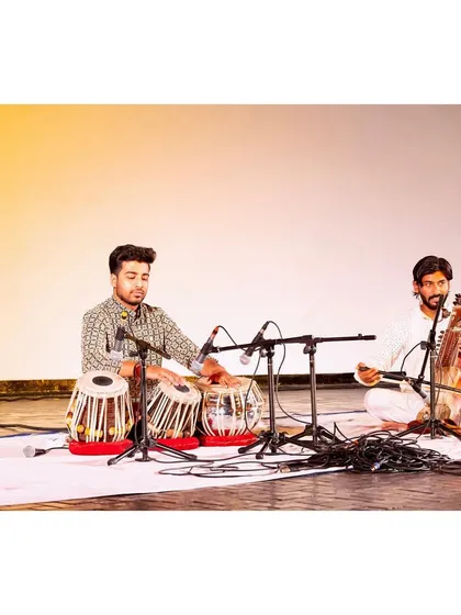 On stage at Triveni Kala Sangam for a Tabla Solo recital, accompanied by Sarangi.