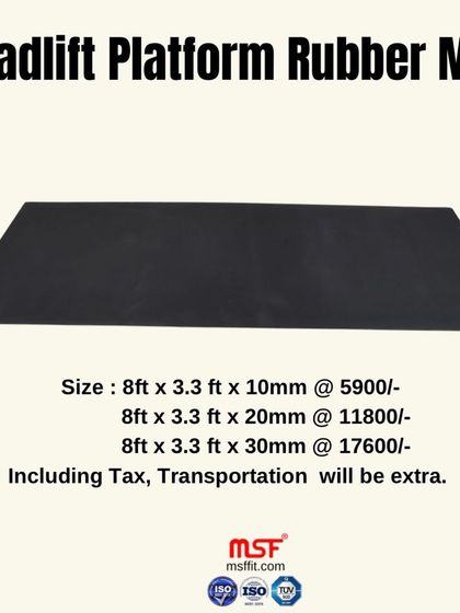 The Deadlift Platform Rubber Mat, with dimensions and pricing. We offer various thicknesses to suit the needs of any home or commercial gym.