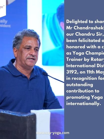 A proud moment for the SAY Yoga family. We are delighted to share that our Chandru Sir was honored for his work in promoting yoga on an international stage.