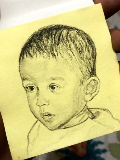 Here's a quick charcoal sketch of a friend on a post-it note. These small, spontaneous portraits are a fun way for me to practice and to share a little piece of art with someone.