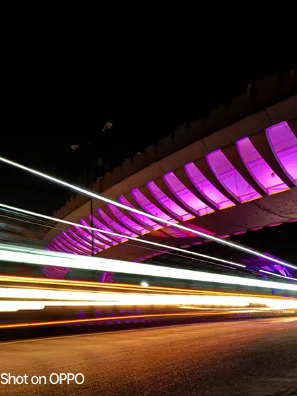A similar long-exposure composition with a focus on warm-colored light trails. This variation shows my ability to create different moods using the same location and technique.