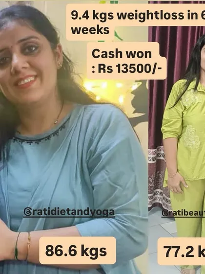 Before and after of Priya, who lost 9.4 kgs and won a cash prize.
