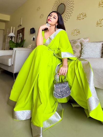 A final portrait in the neon saree, feeling confident and radiant. This is the power of wearing a color that truly suits you.