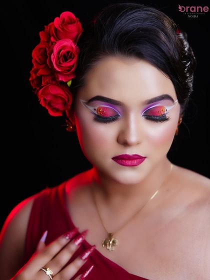 This close-up on the eyes shows the intricate detail and precision required for such a graphic liner look.