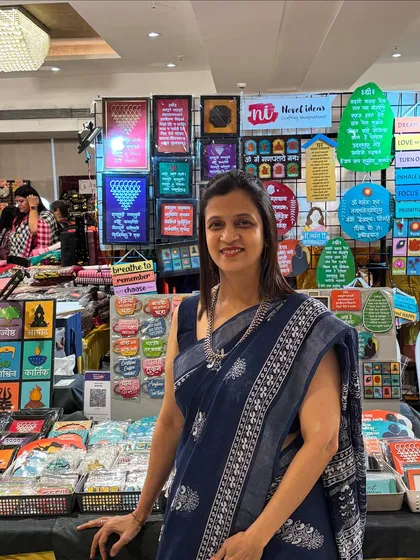 Ready for the exhibition at Chandan Banquets in Vashi. A photo of me at my stall, excited to meet new customers.