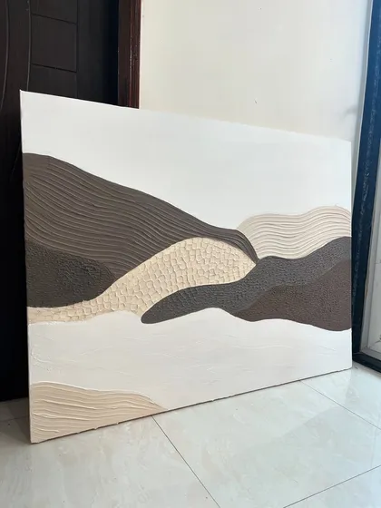 A 3ft x 4ft textured landscape painting for a home in Mumbai. I used different tools to create wavy and rough textures that mimic rolling hills and terrain.