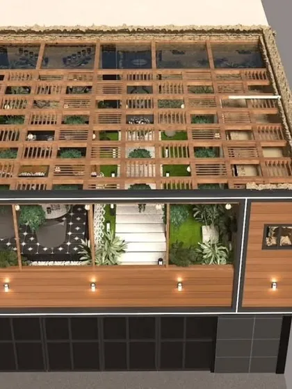 An aerial view of the proposed structure in Bulandshahr, showing the intricate roof design.