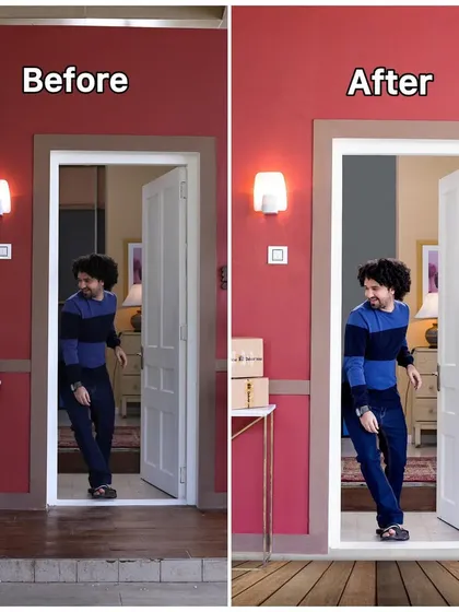 Before and after: A commercial edit where the background was completely replaced to fit the client's specific requirements for their campaign.