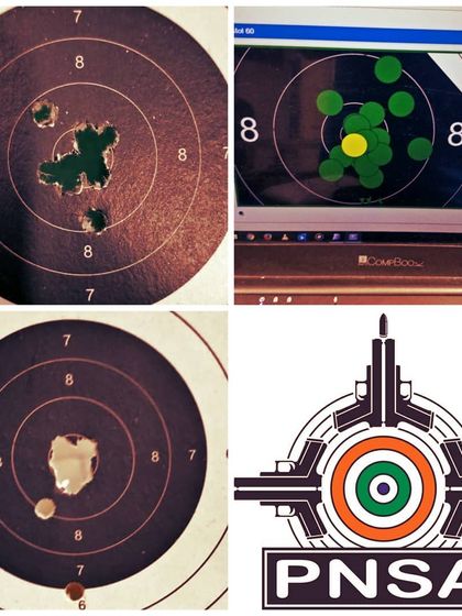 The results of just three months of dedicated training. This collage shows the tight groupings our student achieved by following our coaching techniques, displayed on both paper and electronic targets.