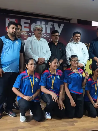 Our U-19 girls' team celebrating their Gold medal win at the CBSE Cluster championship.