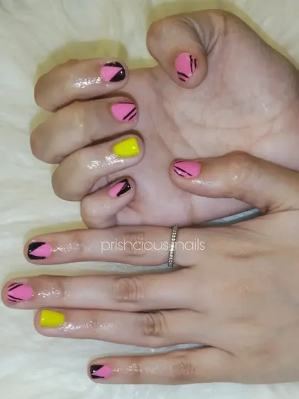 Another angle of the geometric gel polish design. It's a fun way to play with color and shapes.