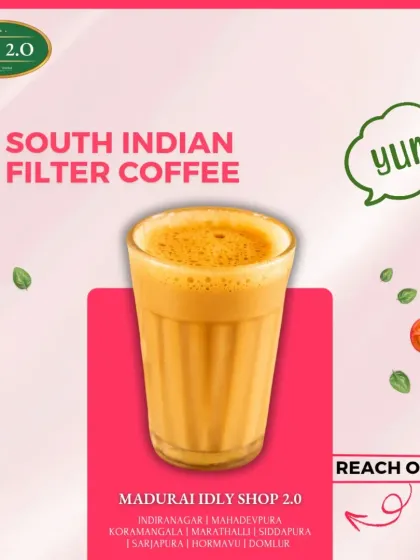Authentic South Indian bliss. Start your day or end your evening with the rich aroma of our filter coffee.