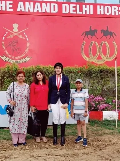 Lekhni and her proud family in front of the official Delhi Horse Show backdrop. These are the moments we cherish.