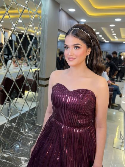 A close-up of this client's beautiful makeup. The eyes are softly defined, and the skin is glowing.