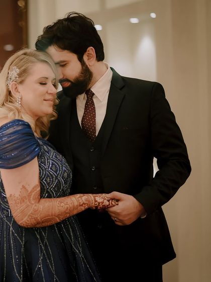 An intimate dance moment between Chantel and Deepak at their engagement ceremony.
