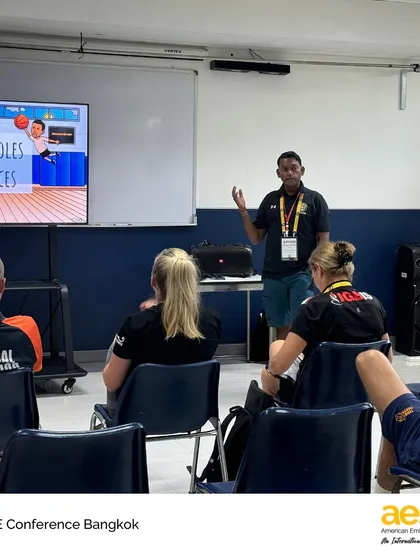 An AES teacher presents on student roles and resources in physical education. We empower our educators to be leaders in their field and share innovative teaching models with other international schools.