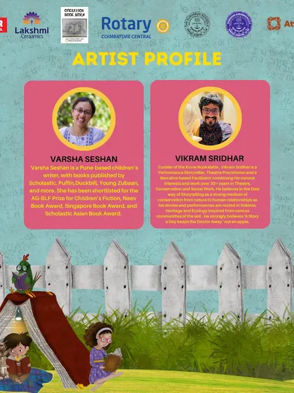 More artist profiles from Kovai Bookalatta, showcasing award-winning children's writers and performance storytellers.