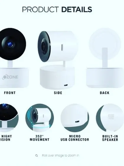 A detailed breakdown of the camera's hardware. From the front-facing IR night vision lens to the rear-mounted built-in speaker, every component is designed for high-performance home surveillance.
