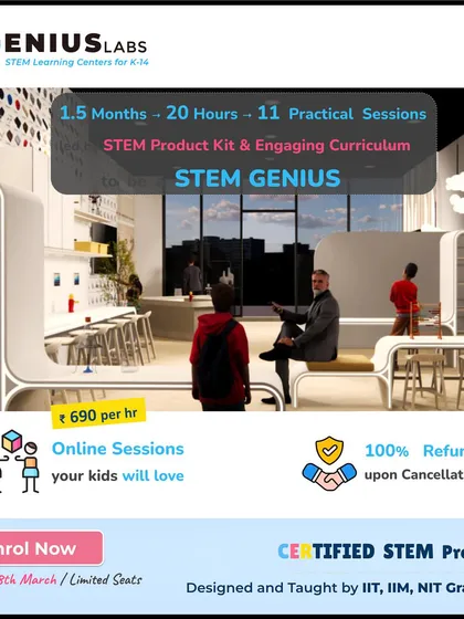 We offer 11 practical sessions over 1.5 months in our STEM Genius program. The online sessions are engaging and come with a STEM product kit for hands-on learning.