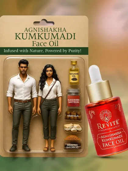 Infused with nature and powered by purity. This creative shot represents the natural, wholesome ingredients packed into my Agnishakha Kumkumadi Face Oil, a timeless ritual for radiant skin.