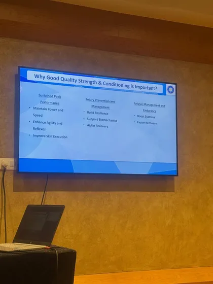 My coaching is built on a scientific foundation. This presentation slide shows the core principles I focus on: sustained performance, injury prevention, and effective fatigue management. It's not just about working hard; it's about working smart.