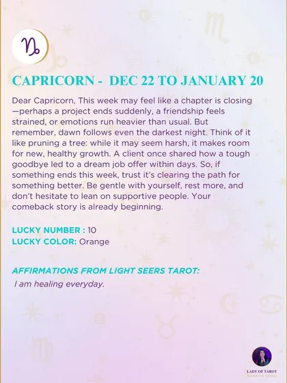 This week's tarot reading for Capricorn. This week may feel like a chapter is closing. Remember, dawn follows even the darkest night. Be gentle with yourself.