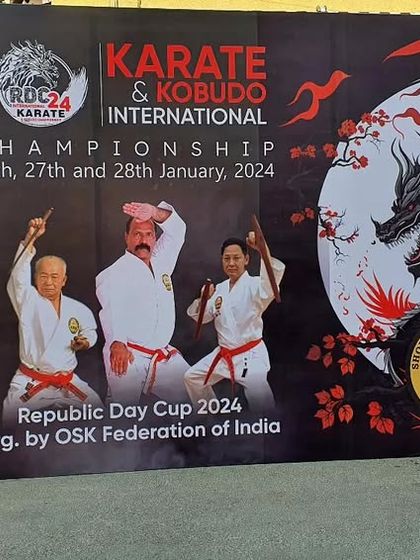 The main banner for the Karate & Kobudo International Championship, our Republic Day Cup 2024. This event attracts competitors from around the world.