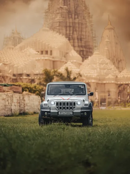 This shot is personal. It's my Thar, Roxx, at the Kundalpur Jain Temple, a place of immense faith for me. It represents the start of my journey, blending my passion for travel and adventure with my spiritual roots, all thanks to the blessings of Bade Baba.