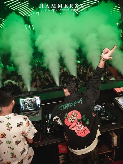 From the booth at Hammerzz, with green smoke filling the air.