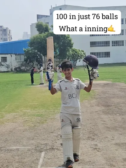 The result of hard work and dedication. This young champion celebrating his fantastic innings of 100 runs in just 76 balls. This is the happiness we work for.