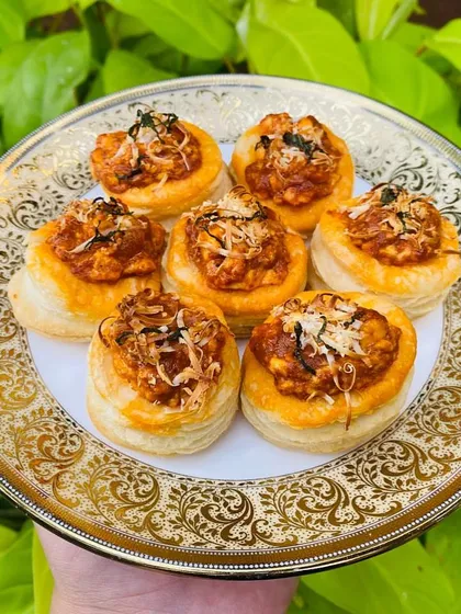 Presenting our Innovation series: Shah Jahani Chicken Vol Au Vents. A royal and rich chicken filling inside a light, buttery puff pastry.
