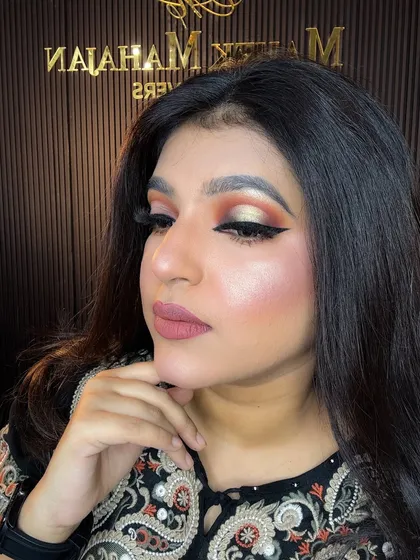 A close-up of the winged liner look, showing the clean lines and smooth blending.