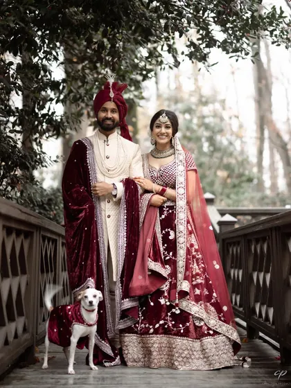 A perfect family portrait, because pets are family too. We make sure to include your beloved furry friends in your wedding memories, complete with their own matching wedding attire.