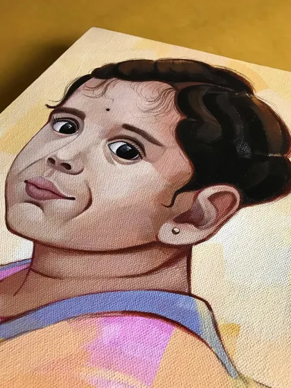 A close-up of Varnika's portrait. 💛 I focused on her bright, expressive eyes to make them the focal point of this special commissioned piece.