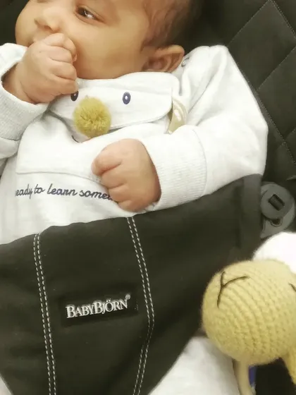 Another happy baby with his sheep rattle. Seeing my creations bring comfort and joy to little ones is the best feeling.