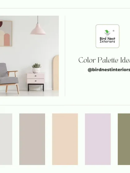 Looking for color palette ideas? This graphic shows a soothing and minimal palette that combines soft neutrals with muted pastels for a modern and elegant feel.